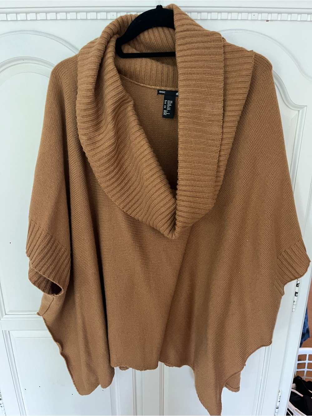H&M Camel Ribbed Cowl Neck Poncho Sweater